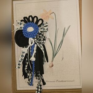 Floral Ribbon Brooch Pin Art To Wear Blue Accents